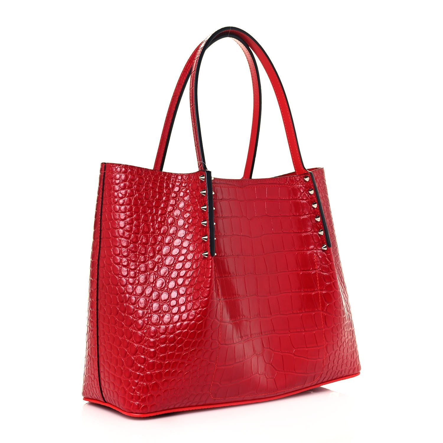 Christian Louboutin Crocodile Embossed Calfskin Spiked Small Cabarock Shopper Tote Red 3 of 12