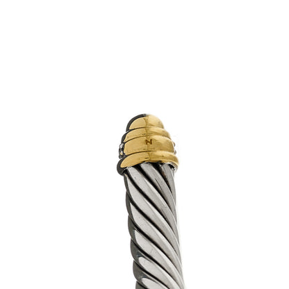 David Yurman Sterling Silver 18K Yellow Gold Pave Diamond 5mm Cable Classics Bracelet 3 of 4
