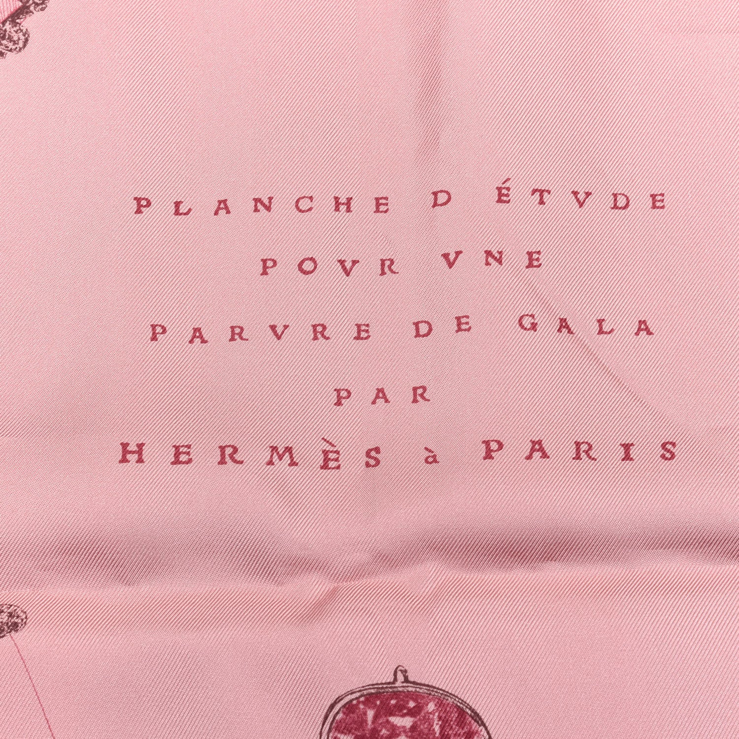 Hermes Silk Our Line Etude Pour Une Parure De Gala Scarf 90 Rose Ballerine Taupe Framboise 3 of 4