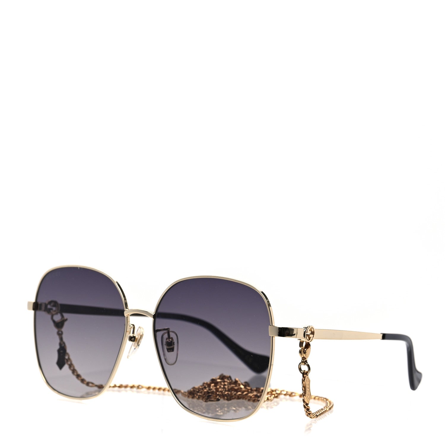 Gucci Metal Round Chain Sunglasses GG1089SA Gold 1 of 6