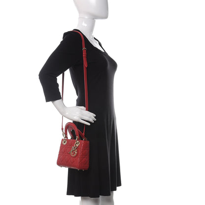 Christian Dior Lambskin Cannage Mini Lady Dior Red 2 of 11