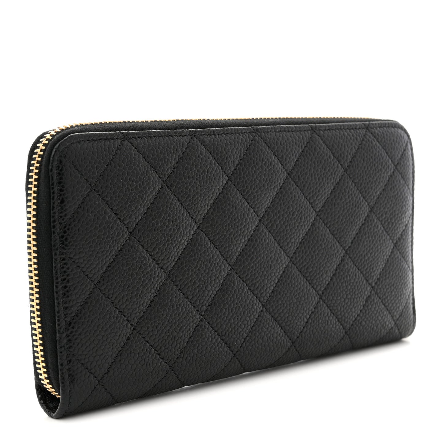 Caviar Quilted Large Gusset Zip Around Wallet Black