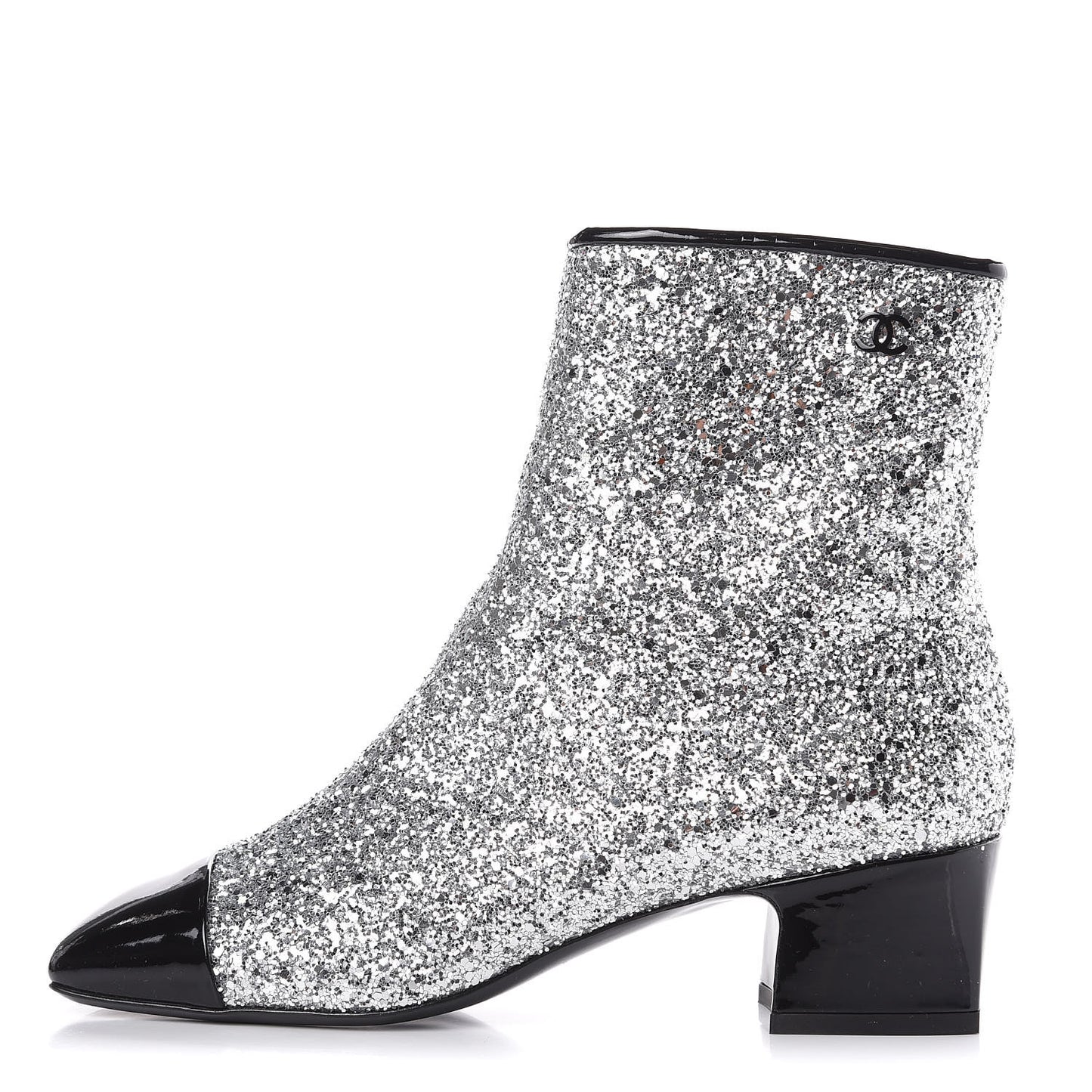 Glitter Patent Cap Toe Short Boots 38 Silver