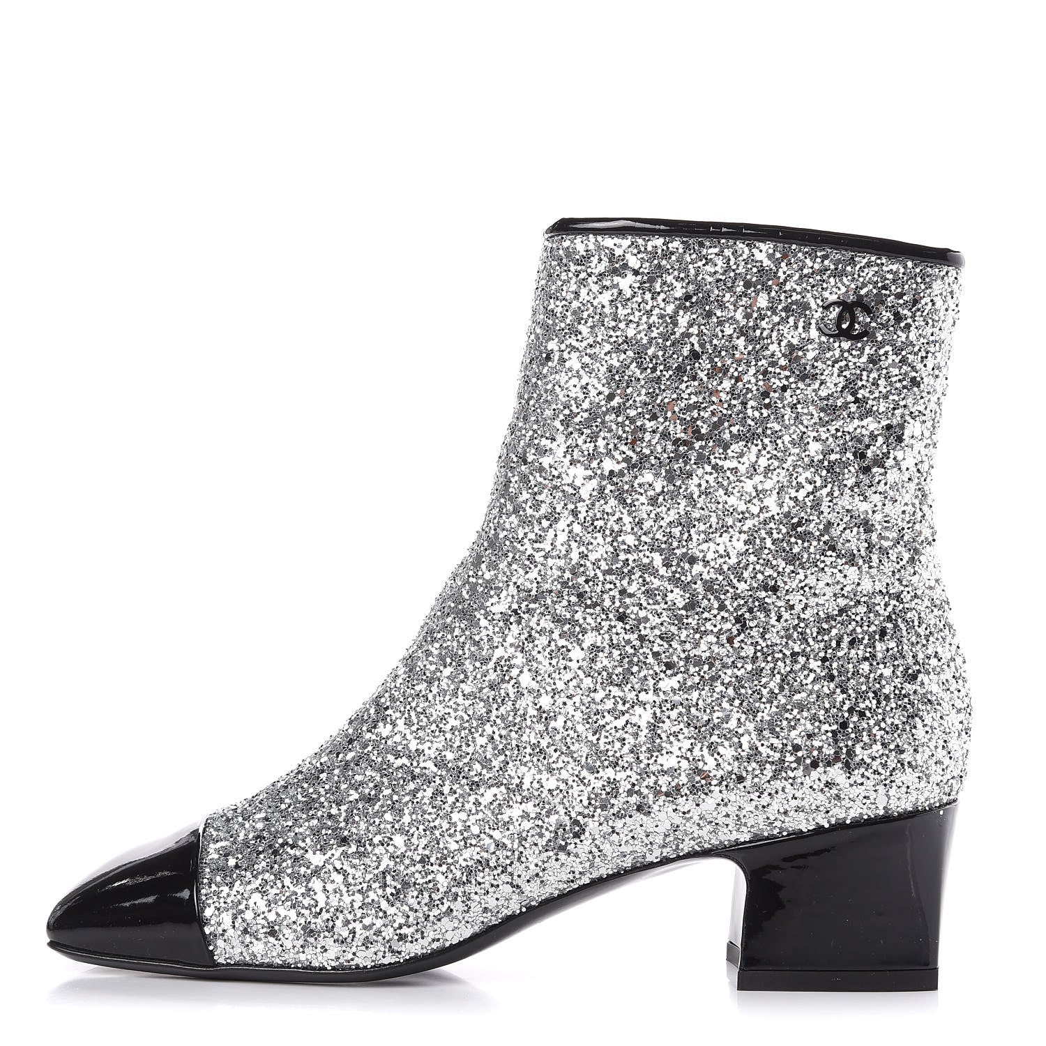 Chanel Glitter Patent Cap Toe Short Boots 38 Silver 1 of 12