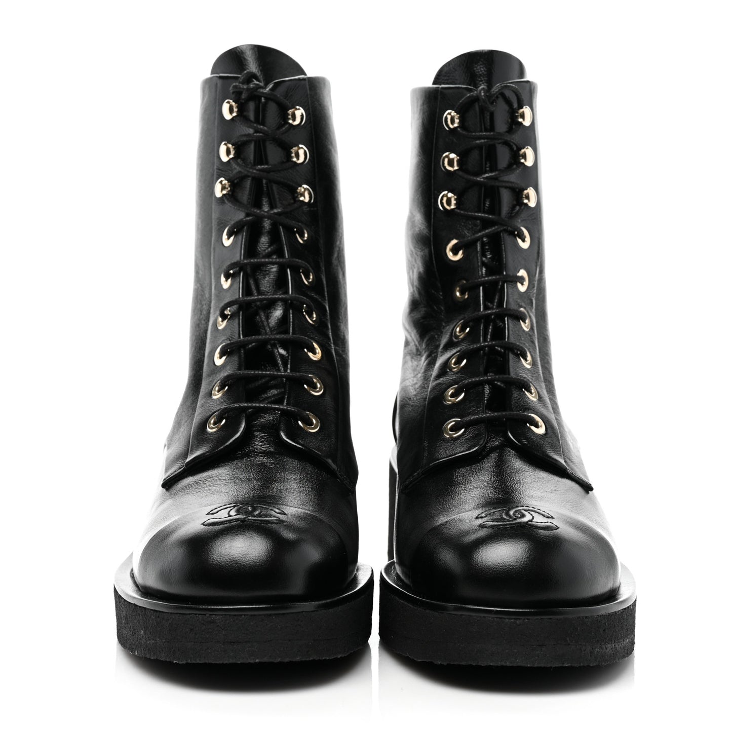 Calfskin Cap Toe Combat Boots 39 Black