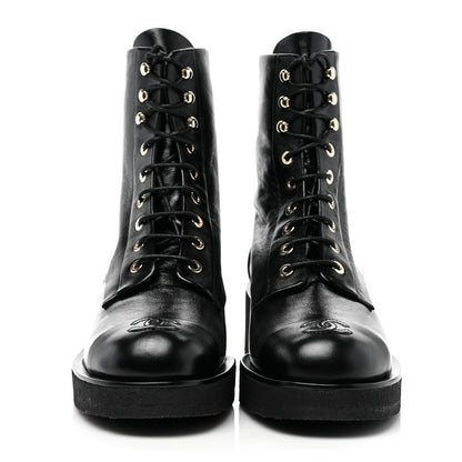 Chanel Calfskin Cap Toe Combat Boots 39 Black 2 of 7