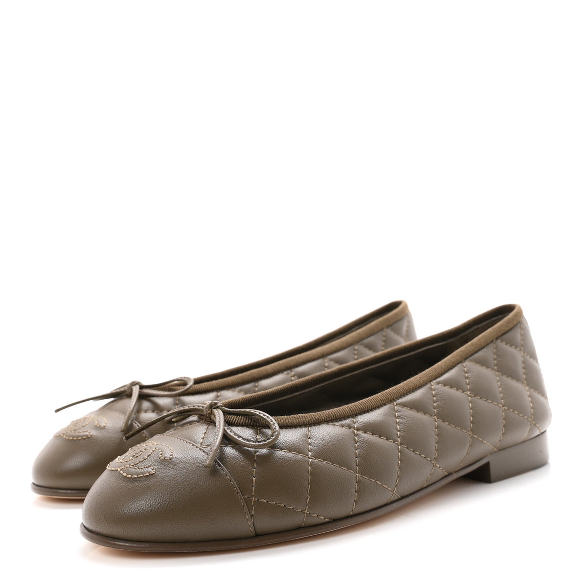 Lambskin Quilted CC Cap Toe Ballerina Flats 36.5 Dark Brown