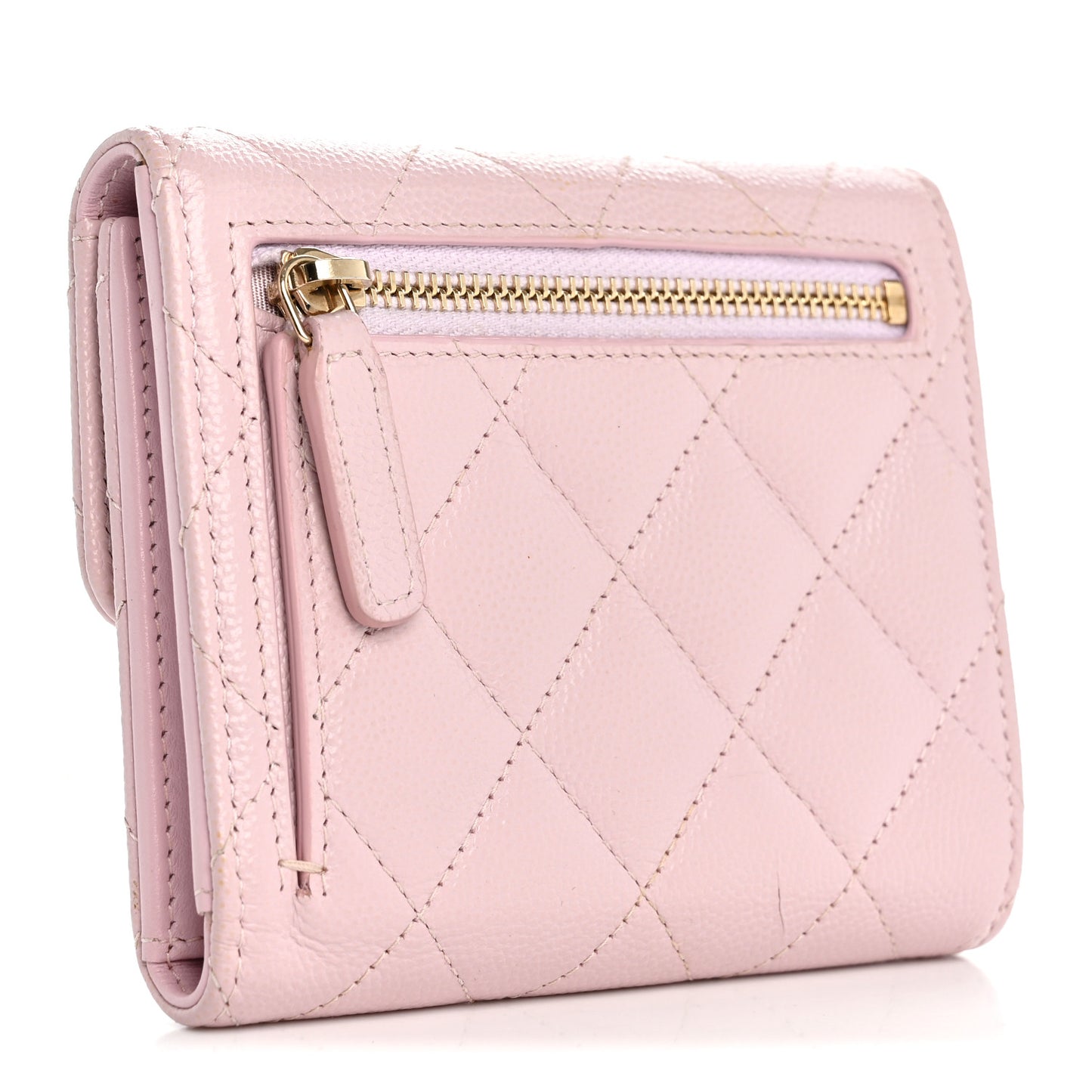 Caviar Quilted Compact Flap Wallet Light Pink