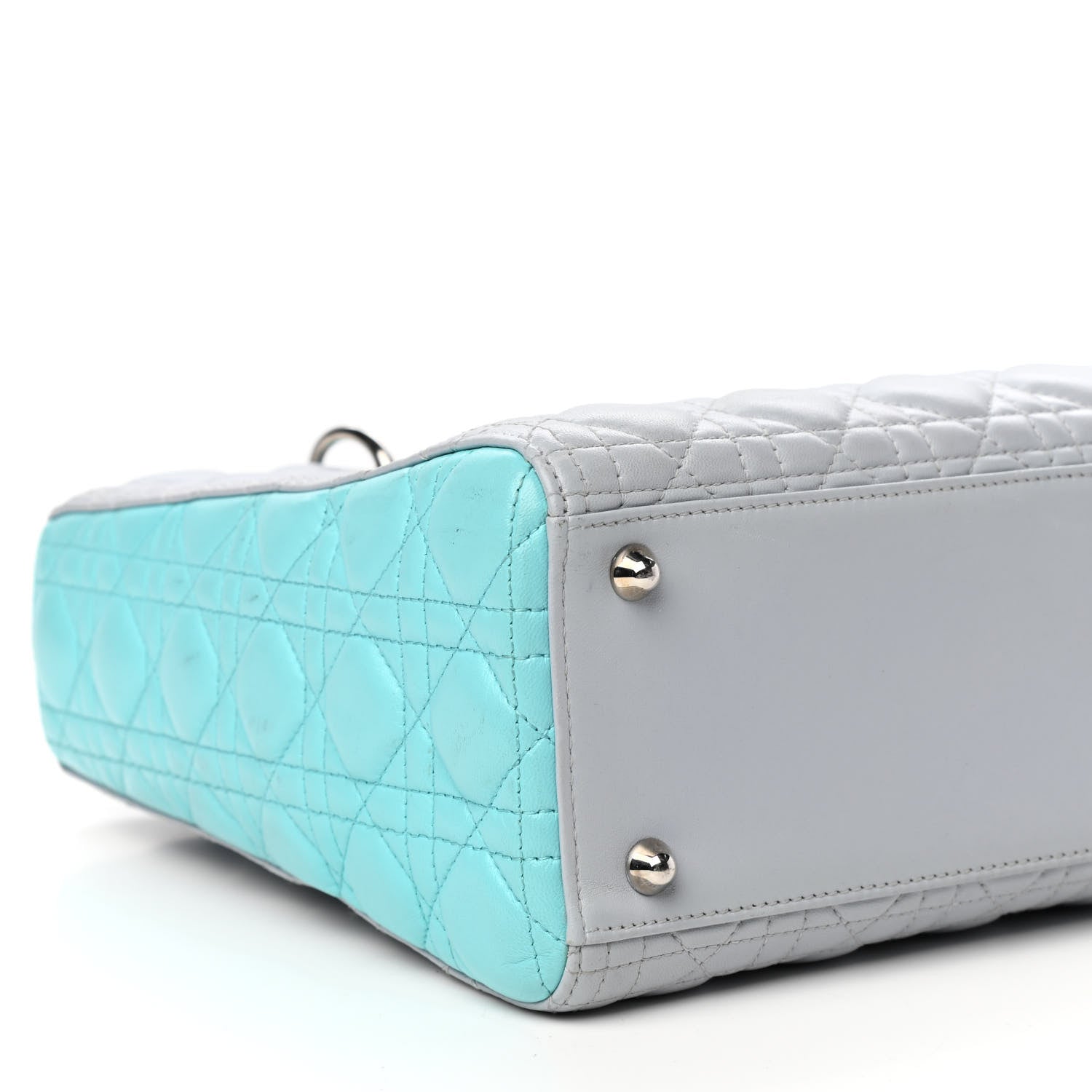 Christian Dior Lambskin Cannage Large Bi-Color Lady Dior Grey Turquoise 9 of 10