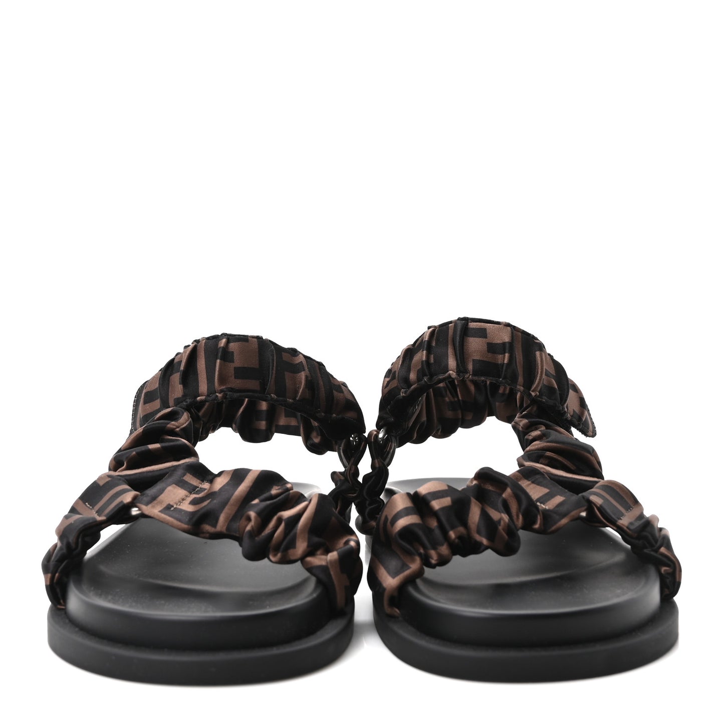 Satin FF Ruched Sandals 37 Tobacco Black