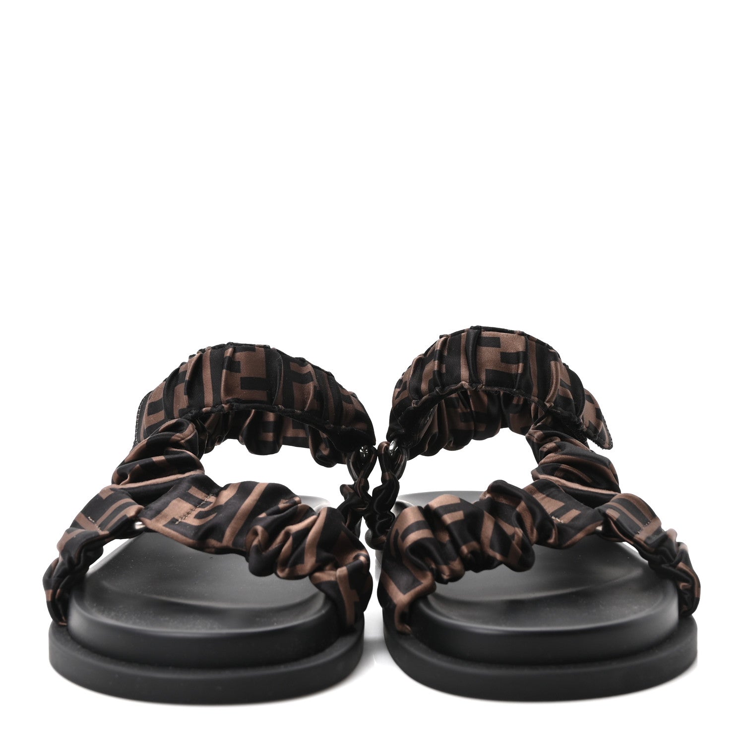 Fendi Satin FF Ruched Sandals 37 Tobacco Black 3 of 9