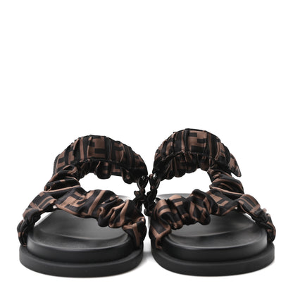 Fendi Satin FF Ruched Sandals 37 Tobacco Black 3 of 9