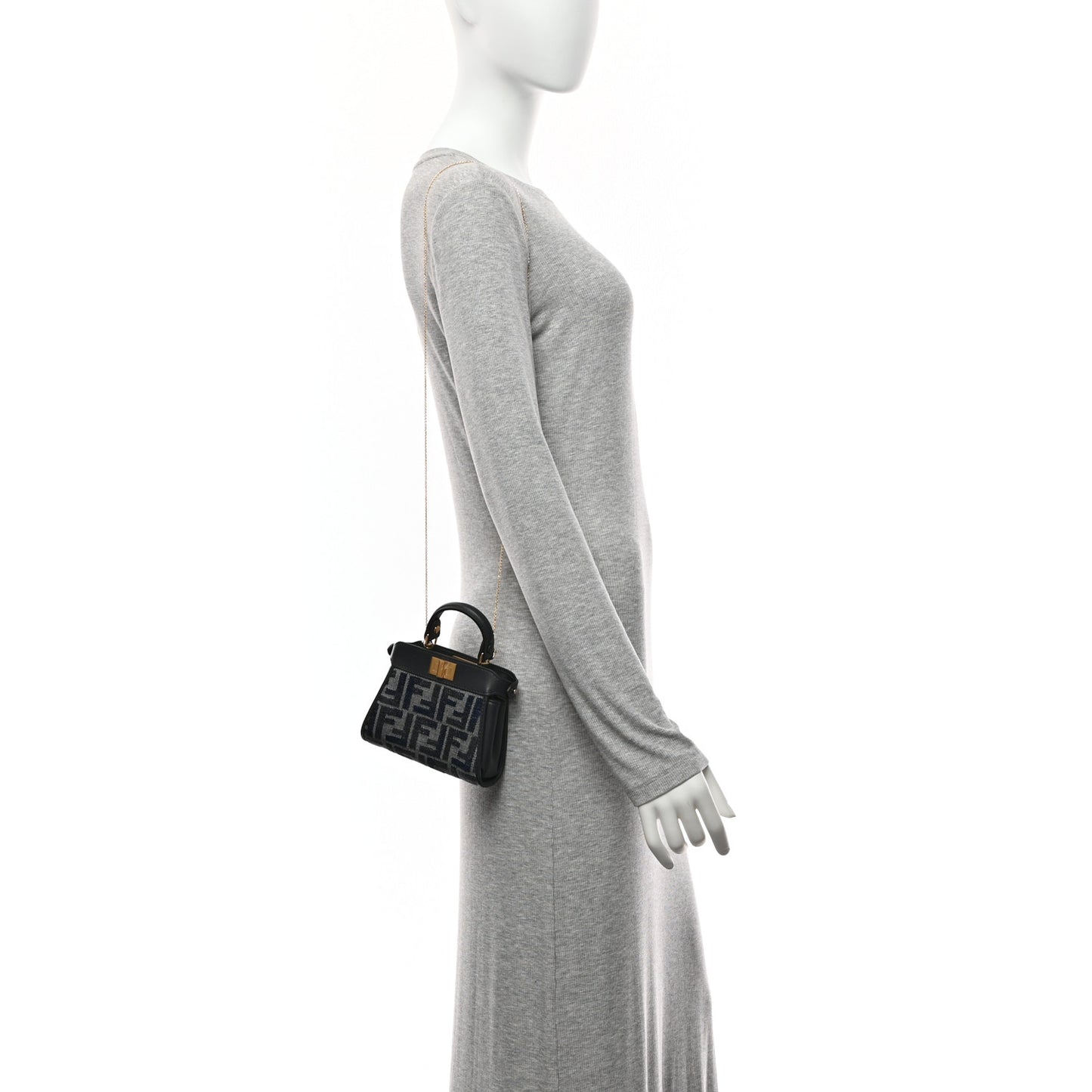 Chenille Calfskin Nano Peekaboo Satchel Grigio Blue Notte