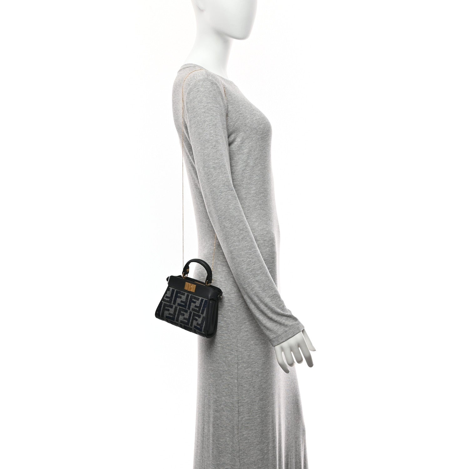 Fendi Chenille Calfskin Nano Peekaboo Satchel Grigio Blue Notte 2 of 11