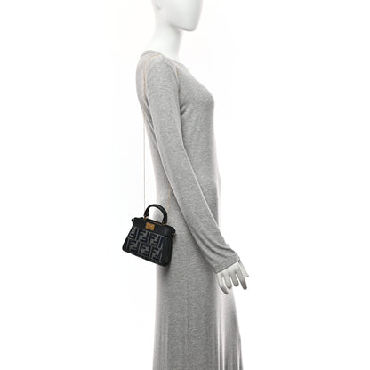 Fendi Chenille Calfskin Nano Peekaboo Satchel Grigio Blue Notte 2 of 11