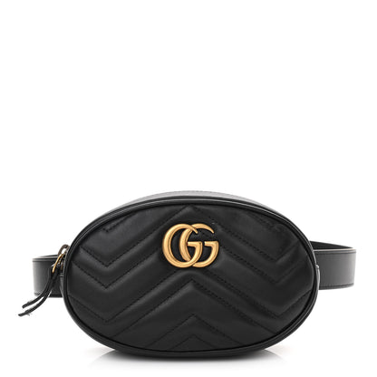 Gucci Calfskin Matelasse GG Marmont Belt Bag 85 34 Black 1 of 13