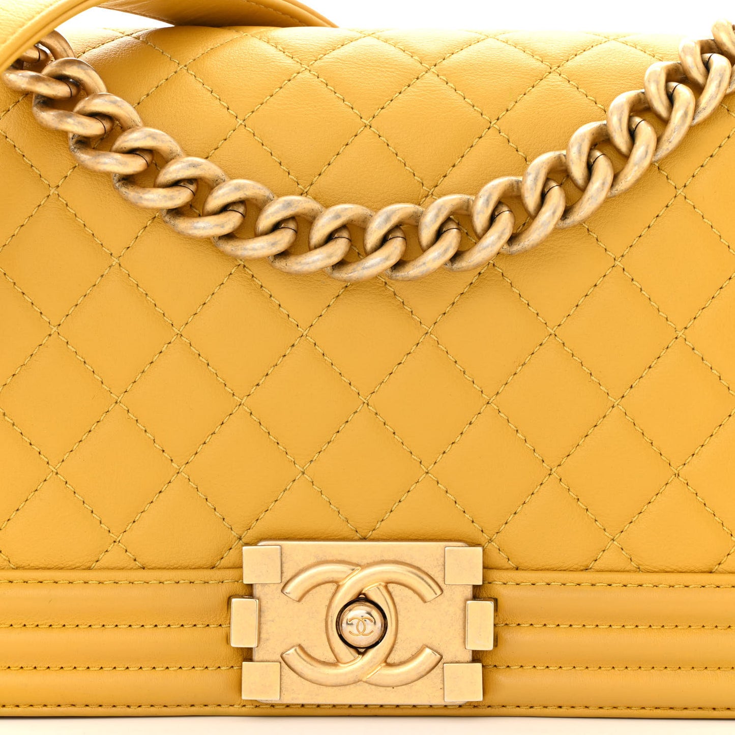 Calfskin Quilted Medium Boy Flap Yellow