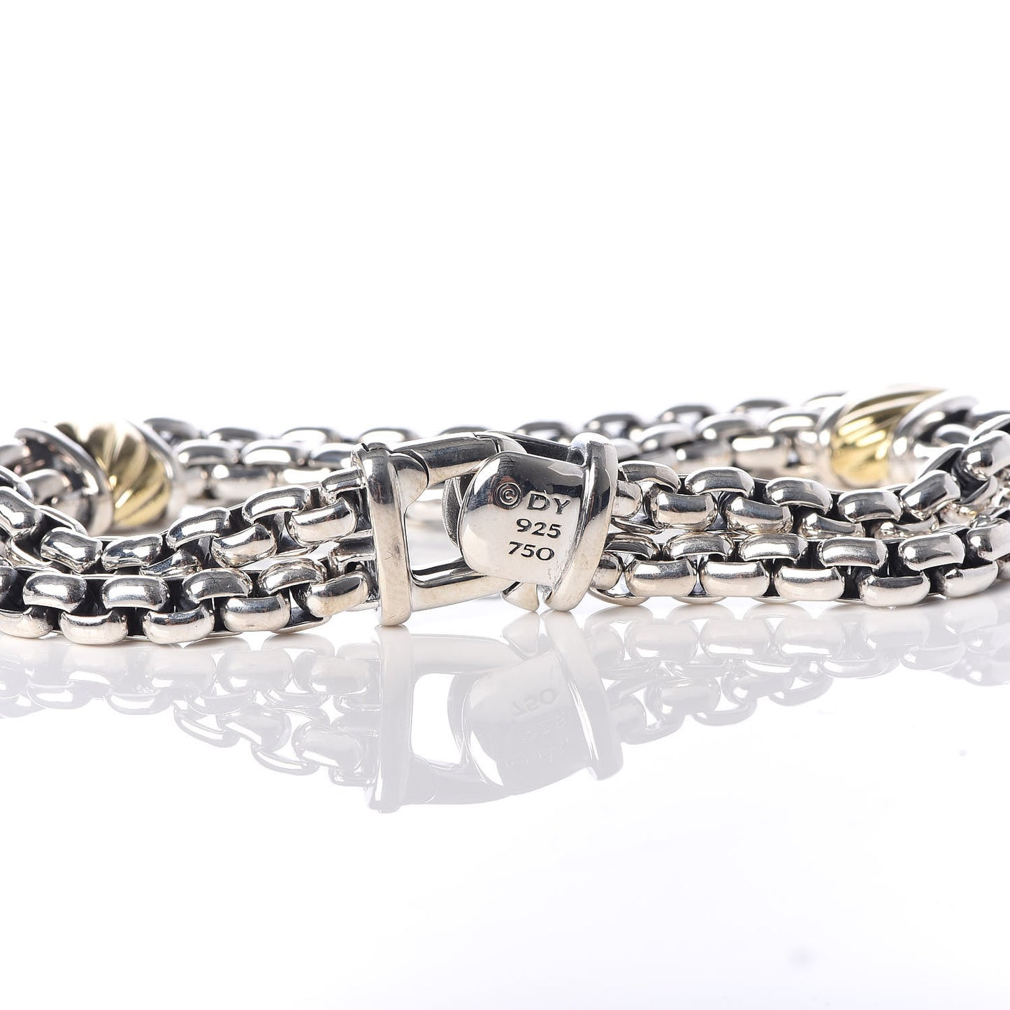 Sterling Silver 18K Yellow Gold Double Box Chain Cable Station Bracelet