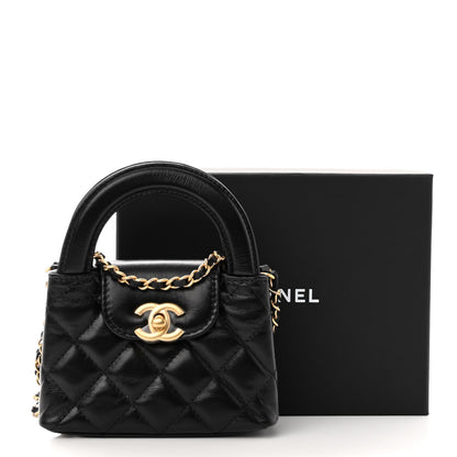 Chanel Shiny Aged Calfskin Quilted Mini Nano Kelly Shopper Black 10 of 10
