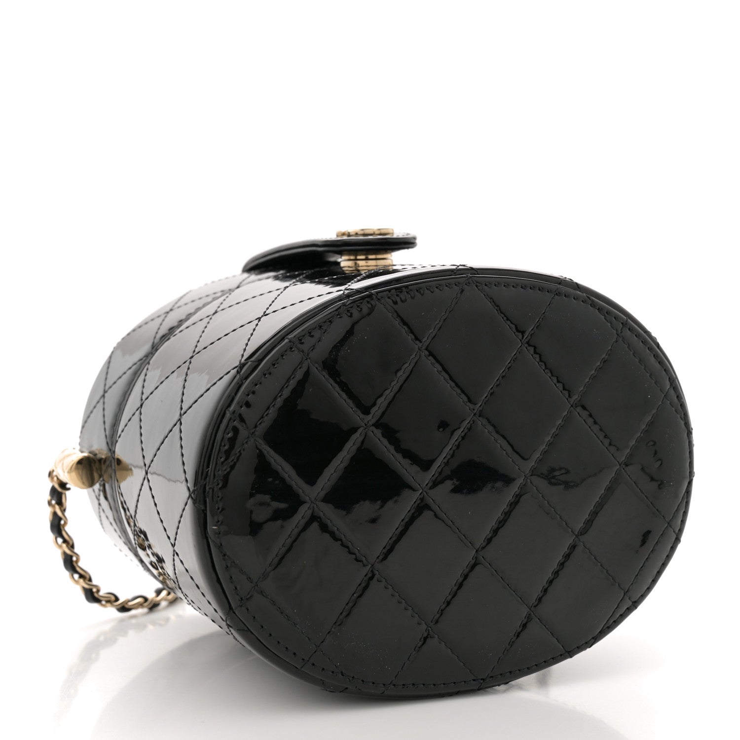 Chanel Patent Quilted Round Clutch With Chain Black 4 of 10