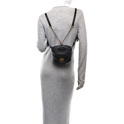 Gucci Calfskin Matelasse Mini GG Marmont Round Backpack Black 2 of 10