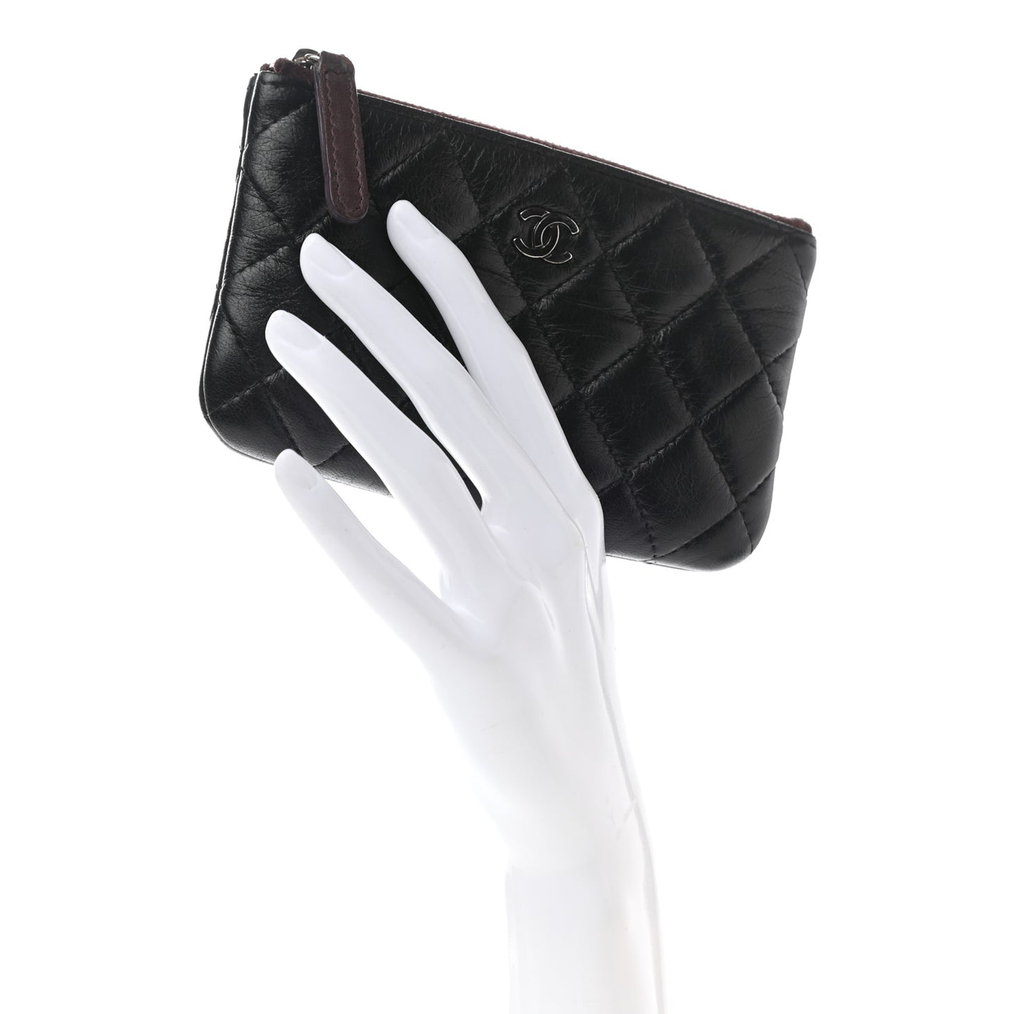 Lambskin Quilted Small Cosmetic Case Black