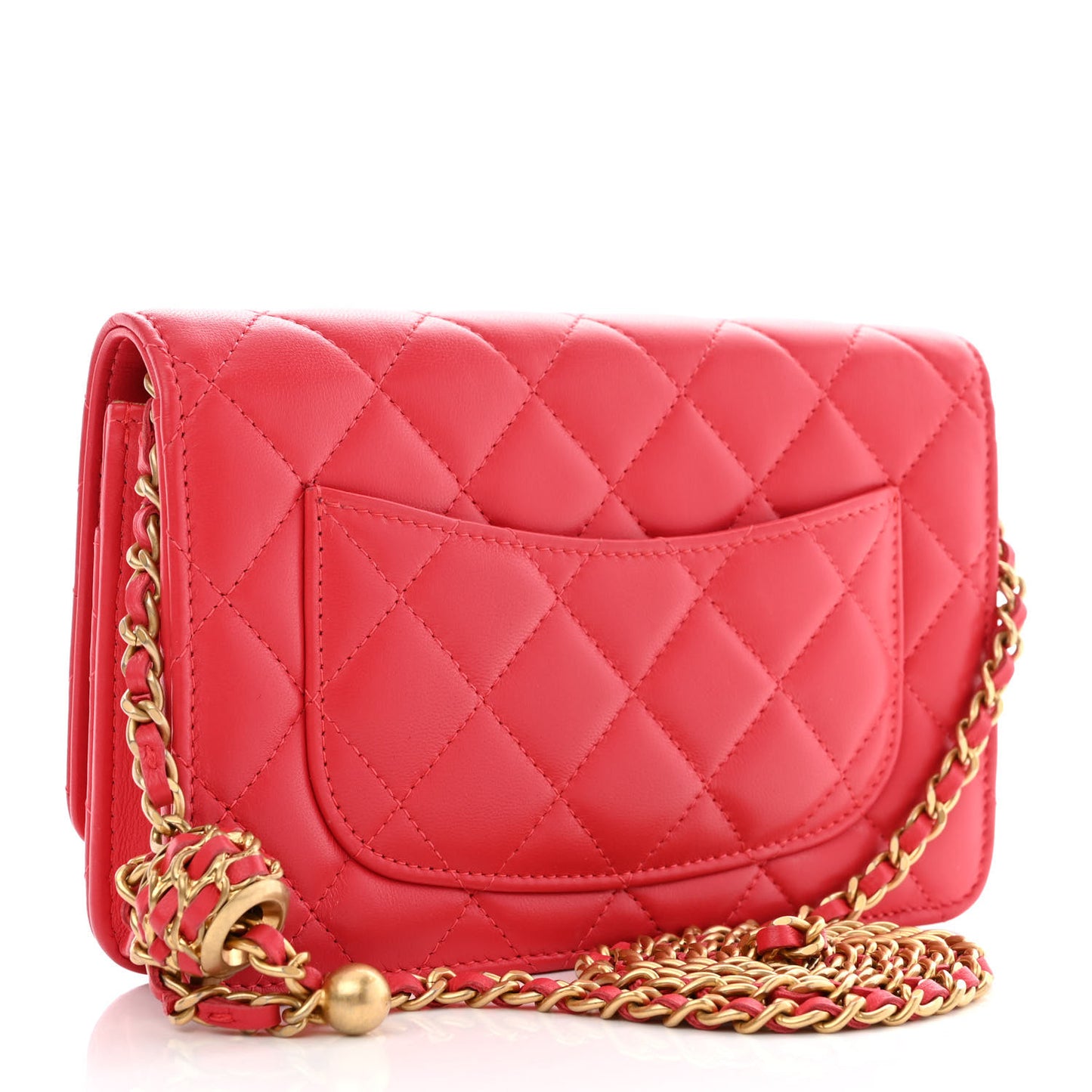 Lambskin Quilted CC Pearl Crush Wallet on Chain WOC Red