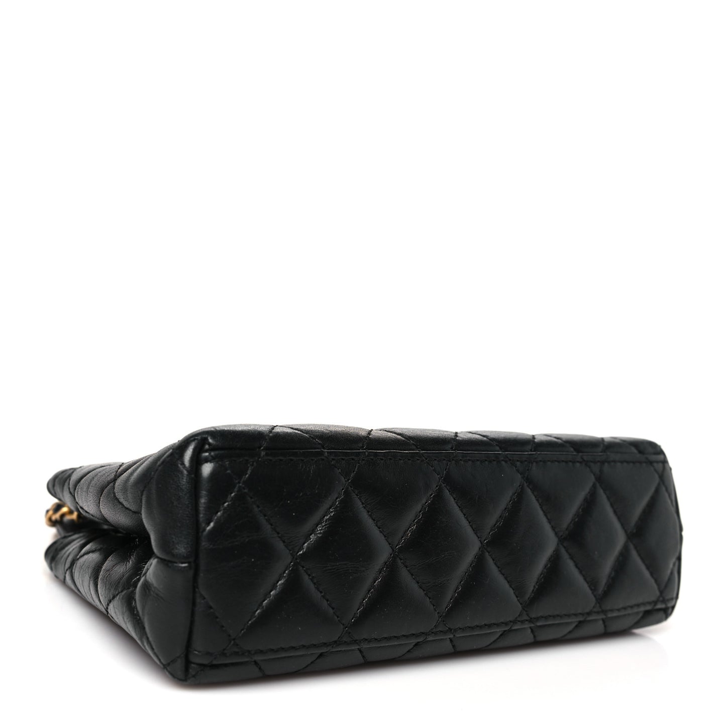 Shiny Aged Calfskin Quilted Nano Kelly Shopper Black