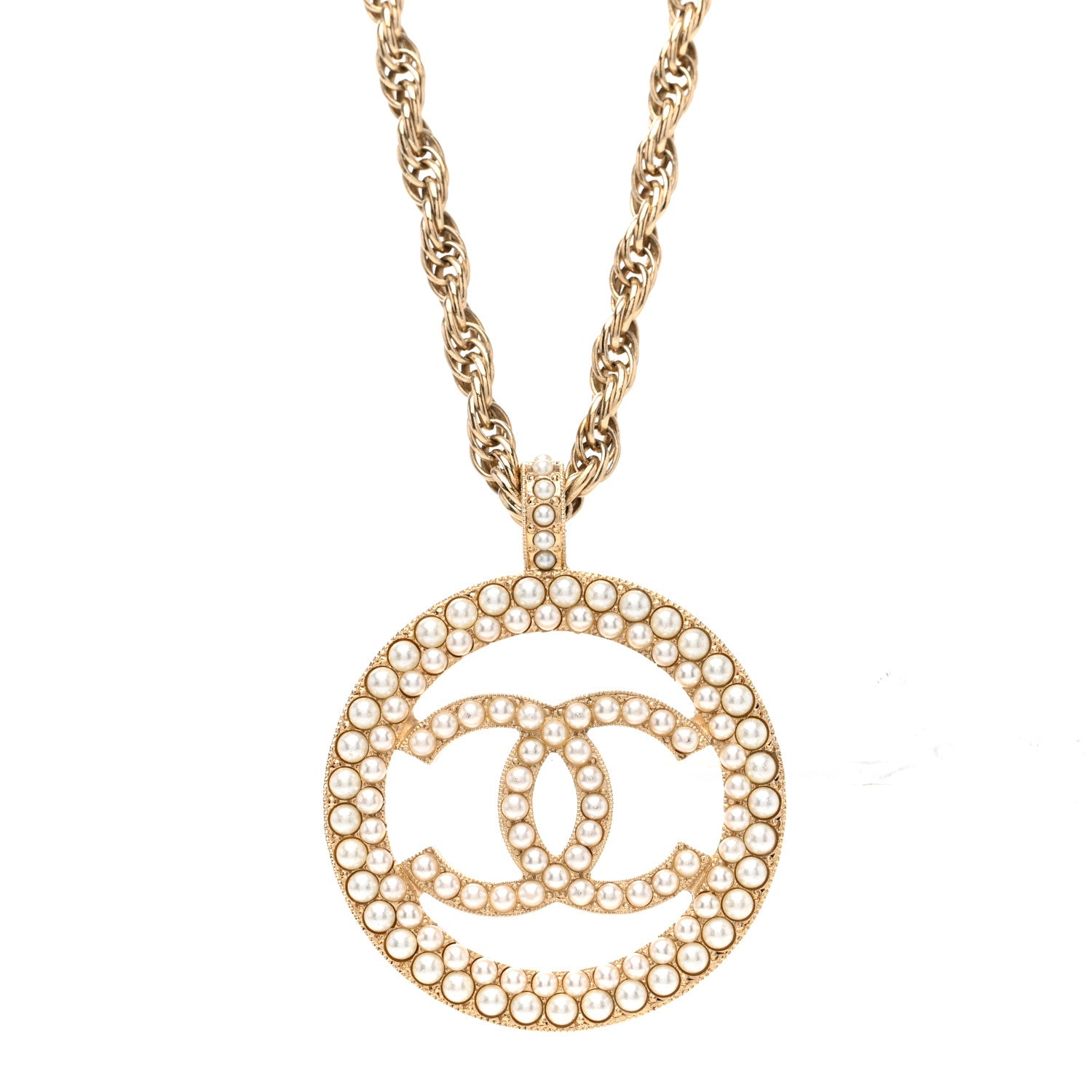 Chanel Pearl CC Round Pendant Necklace Gold 4 of 7