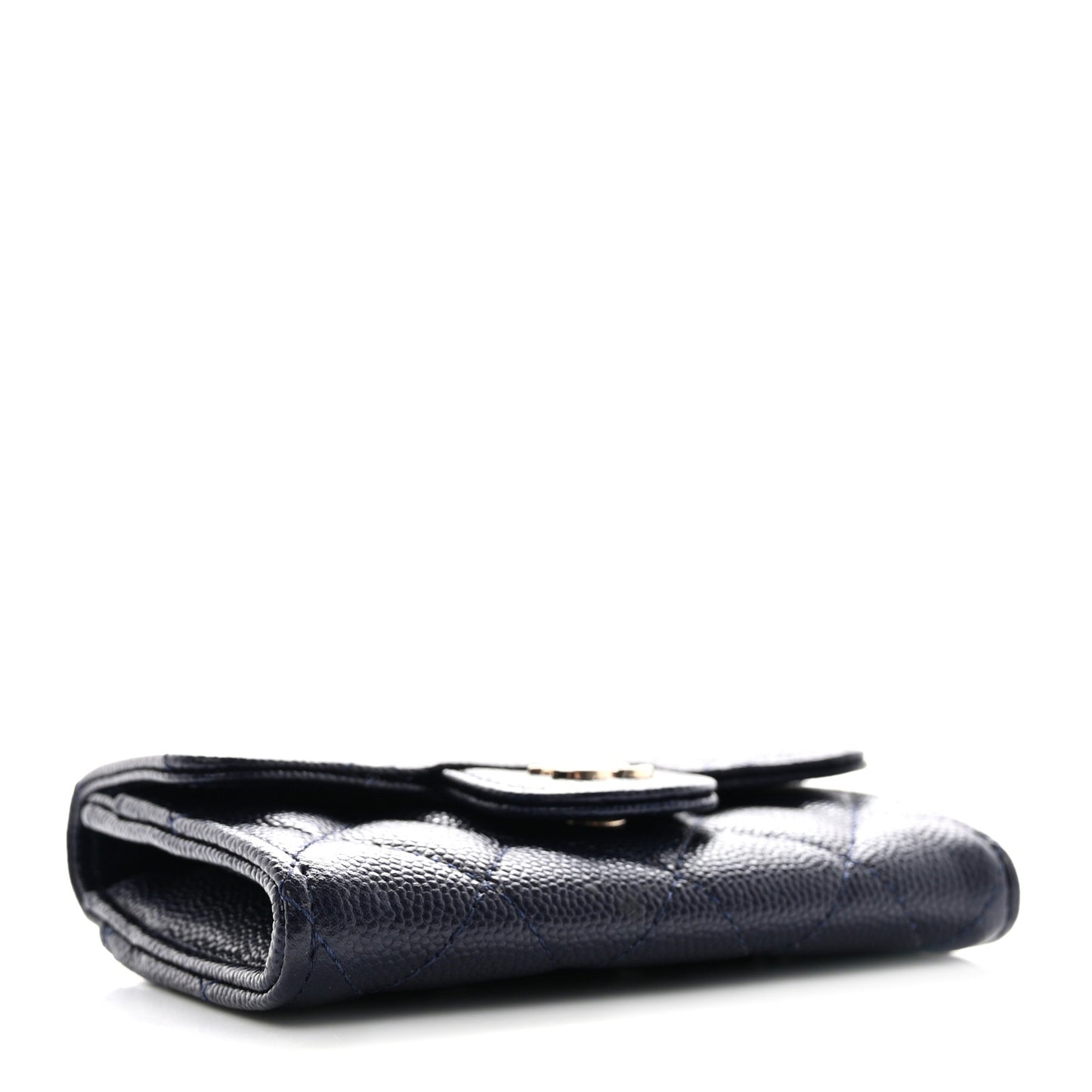 Caviar Quilted Flap Card Holder Wallet Navy Blue