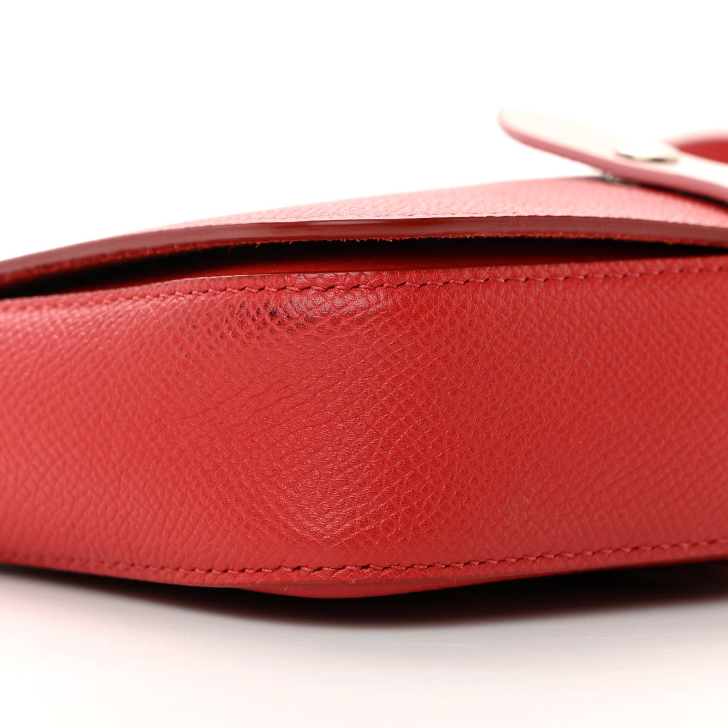 Grained Shiny Calfskin Strap Clutch Scarlet