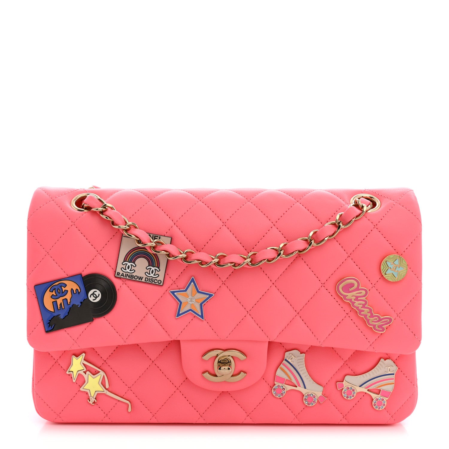 Chanel Lambskin Quilted Medium Hollywood Charms Double Flap Coral Pink 1 of 11