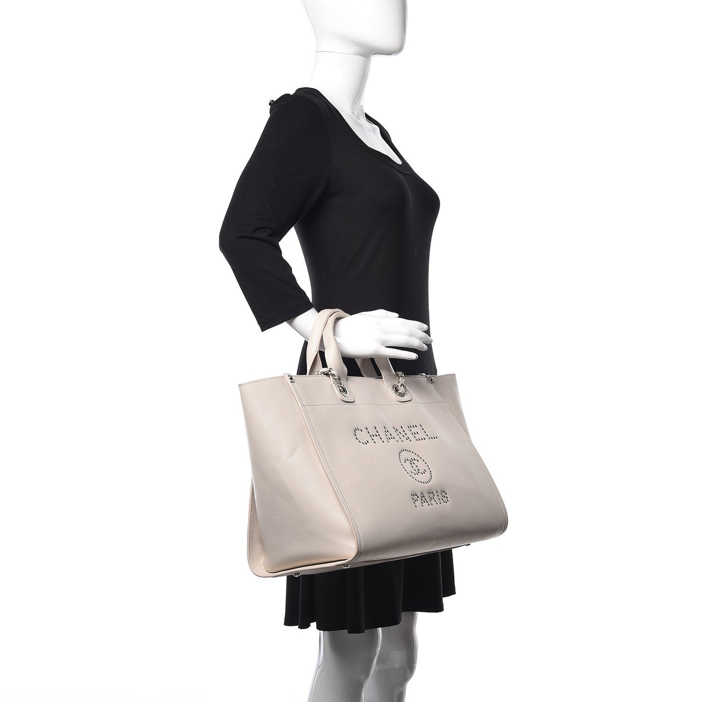 Caviar Medium Studded Deauville Tote Beige