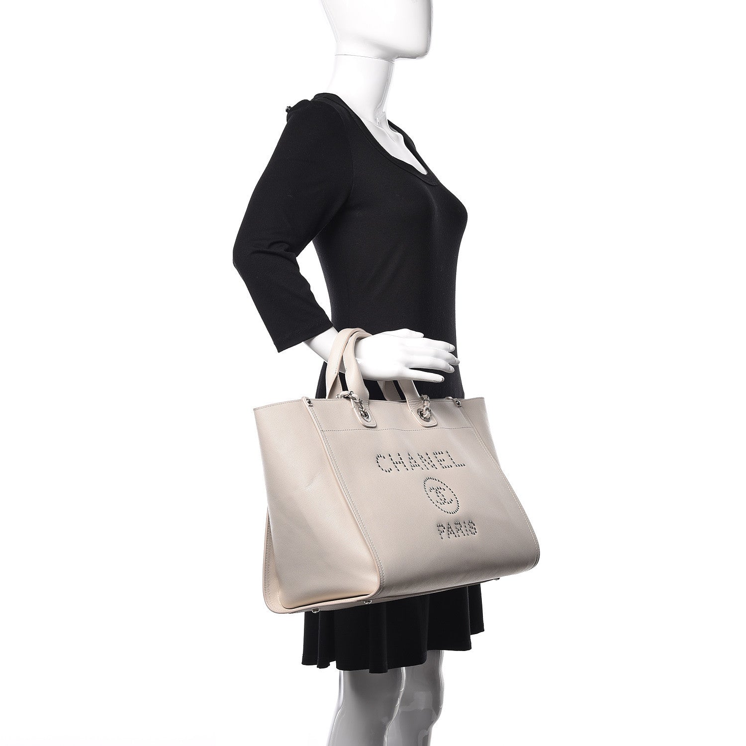 Chanel Caviar Medium Studded Deauville Tote Beige 2 of 12