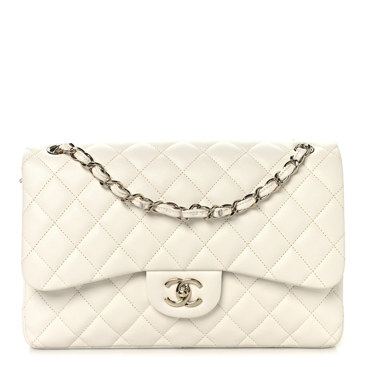Caviar Quilted Jumbo Double Flap White