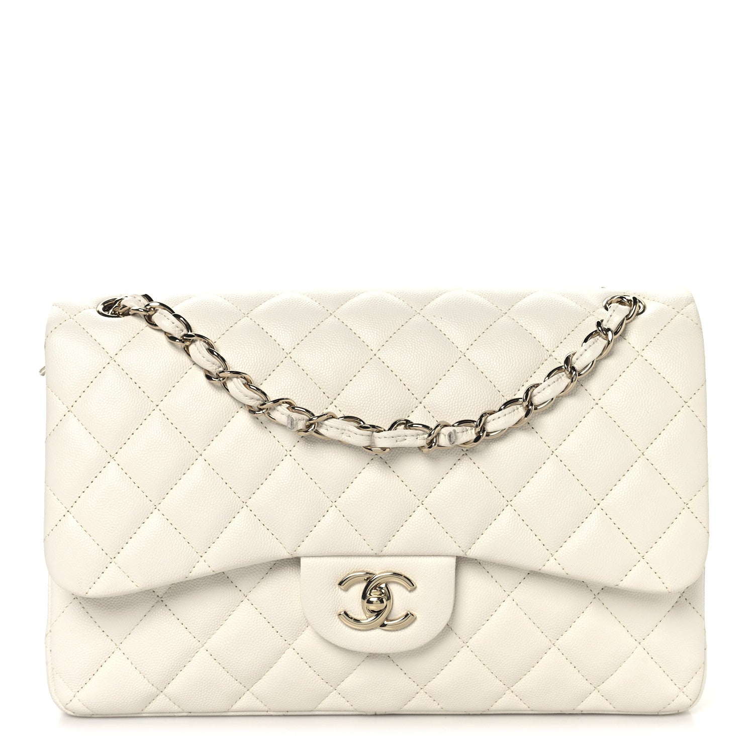 Chanel Caviar Quilted Jumbo Double Flap White 1 of 10