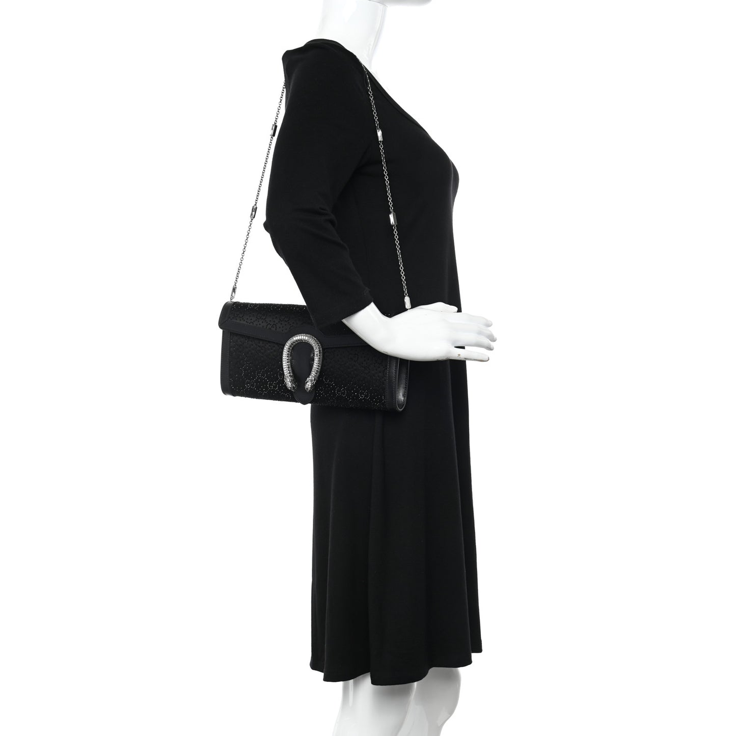 Satin Crystal Small Dionysus Shoulder Bag Black