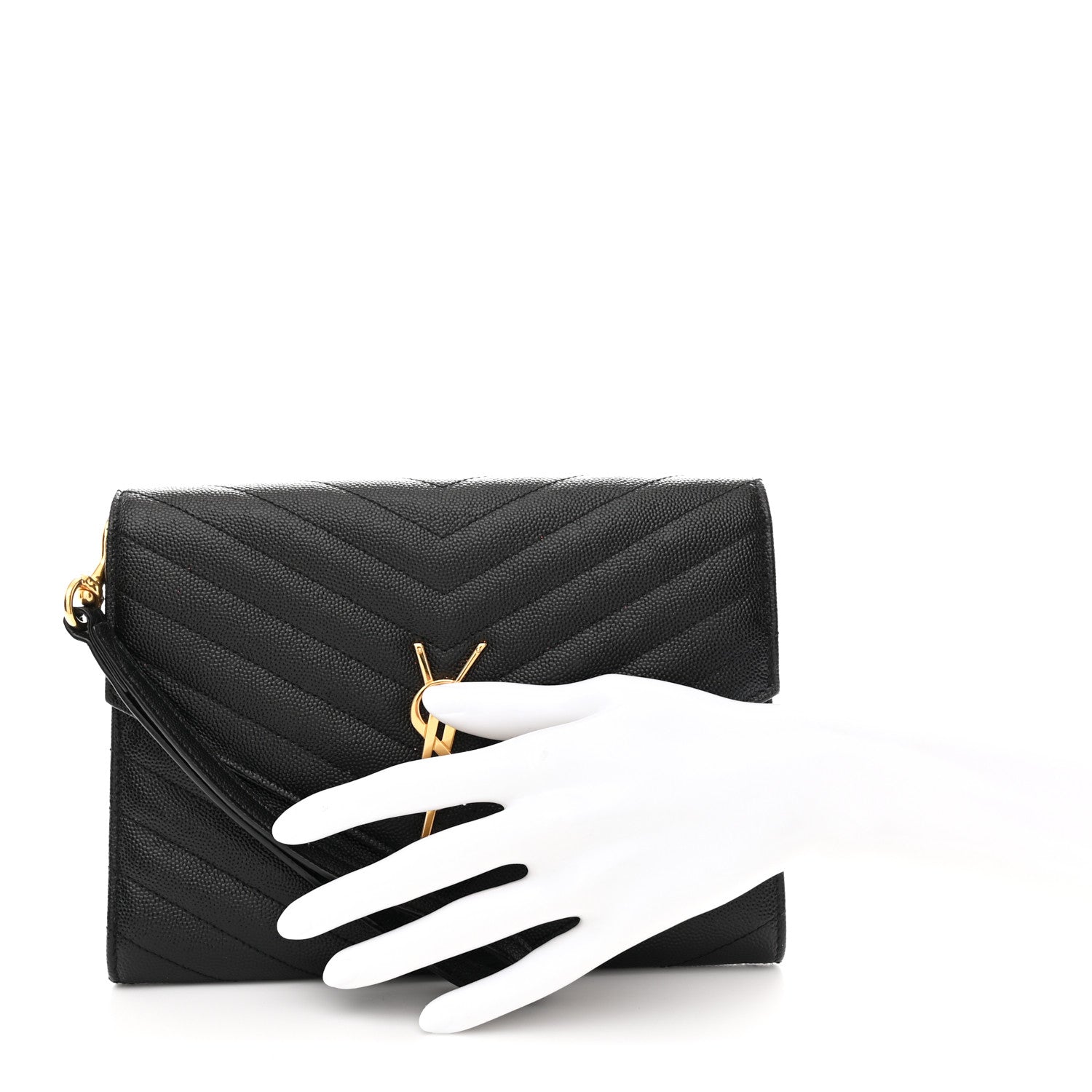 Saint Laurent Grain De Poudre Matelasse Chevron Monogram Envelope Clutch Black 2 of 8