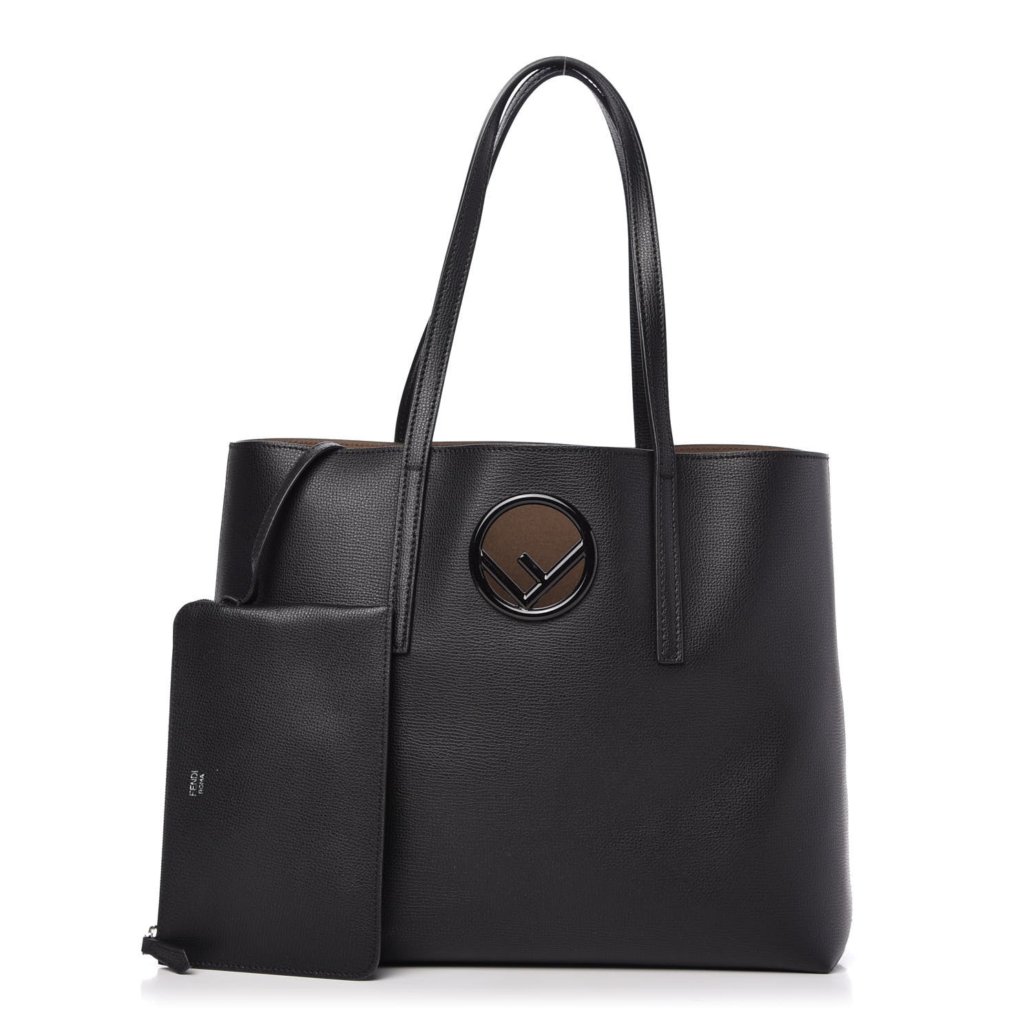 Fendi Vitello Vienna Enamel F is Fendi Shopping Tote Black Taupe 1 of 10