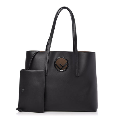 Fendi Vitello Vienna Enamel F is Fendi Shopping Tote Black Taupe 1 of 10