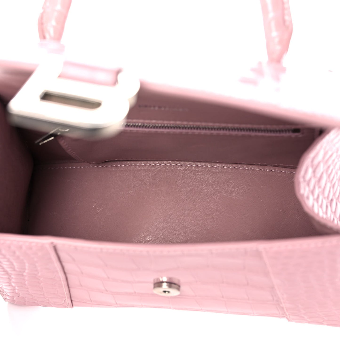 Shiny Calfskin Crocodile Embossed Small Hourglass Top Handle Bag Powder Pink