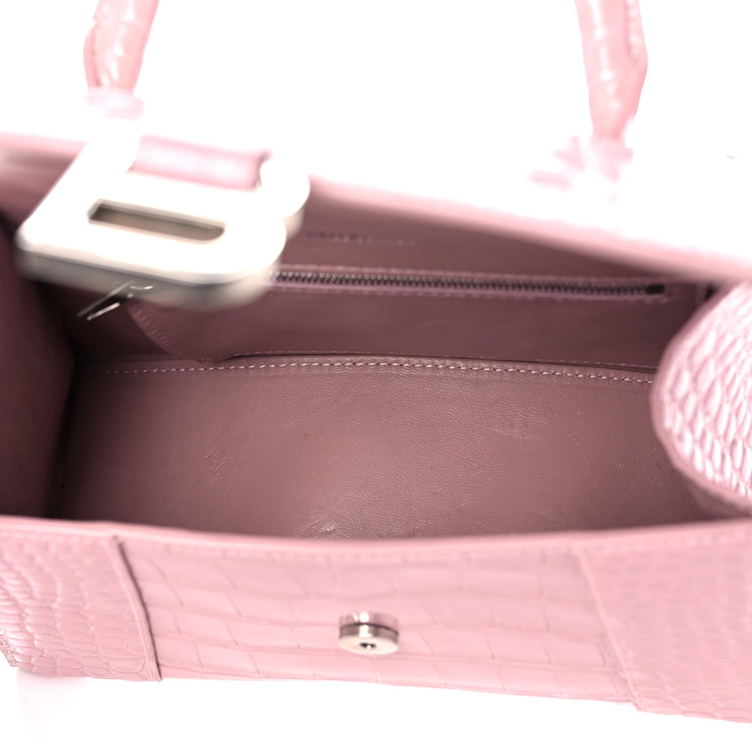 Balenciaga Shiny Calfskin Crocodile Embossed Small Hourglass Top Handle Bag Powder Pink 4 of 16