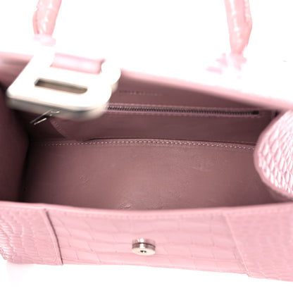 Balenciaga Shiny Calfskin Crocodile Embossed Small Hourglass Top Handle Bag Powder Pink 4 of 16