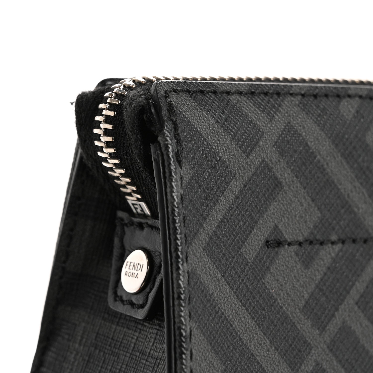 Fendi Shiny Glazed Fabric Vitello Cover FF 1974 Logo Clutch Black 12 of 13