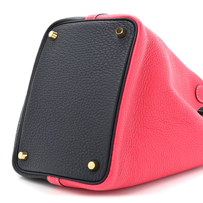Hermes Taurillon Clemence Casaque Picotin Lock 18 PM Rose Extreme Bleu Nuit 10 of 11