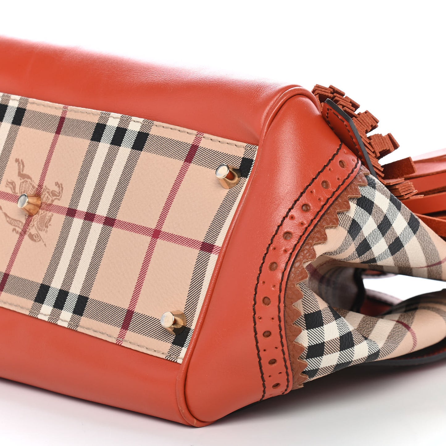 Haymarket Check Small Brogue Tassel Tote Bright Russet