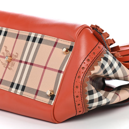 Burberry Haymarket Check Small Brogue Tassel Tote Bright Russet 8 of 9