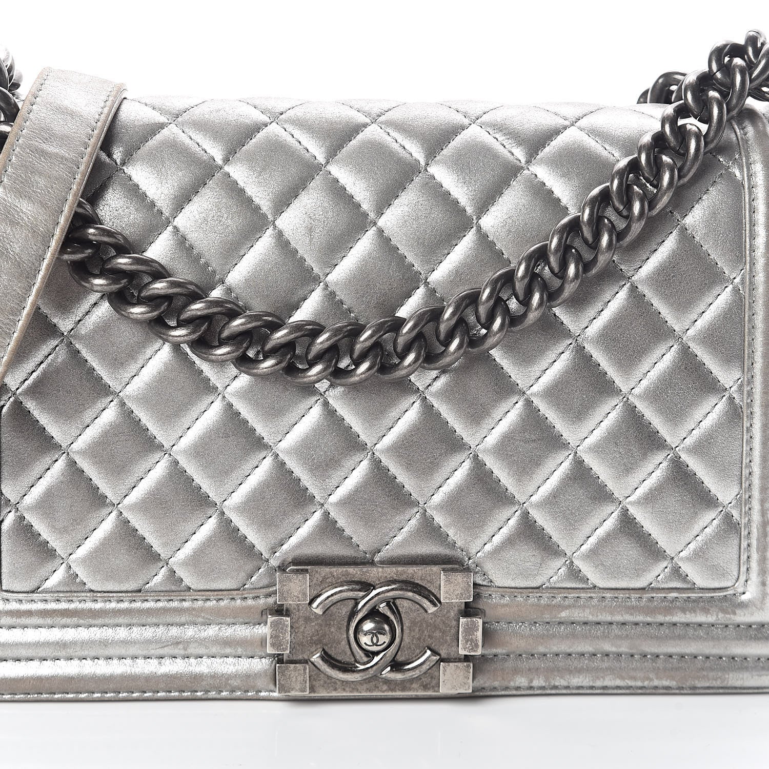 Chanel Metallic Lambskin Quilted Medium Boy Flap Silver 8 of 10