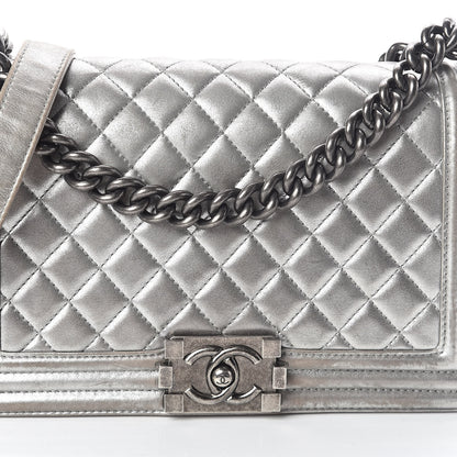 Chanel Metallic Lambskin Quilted Medium Boy Flap Silver 8 of 10