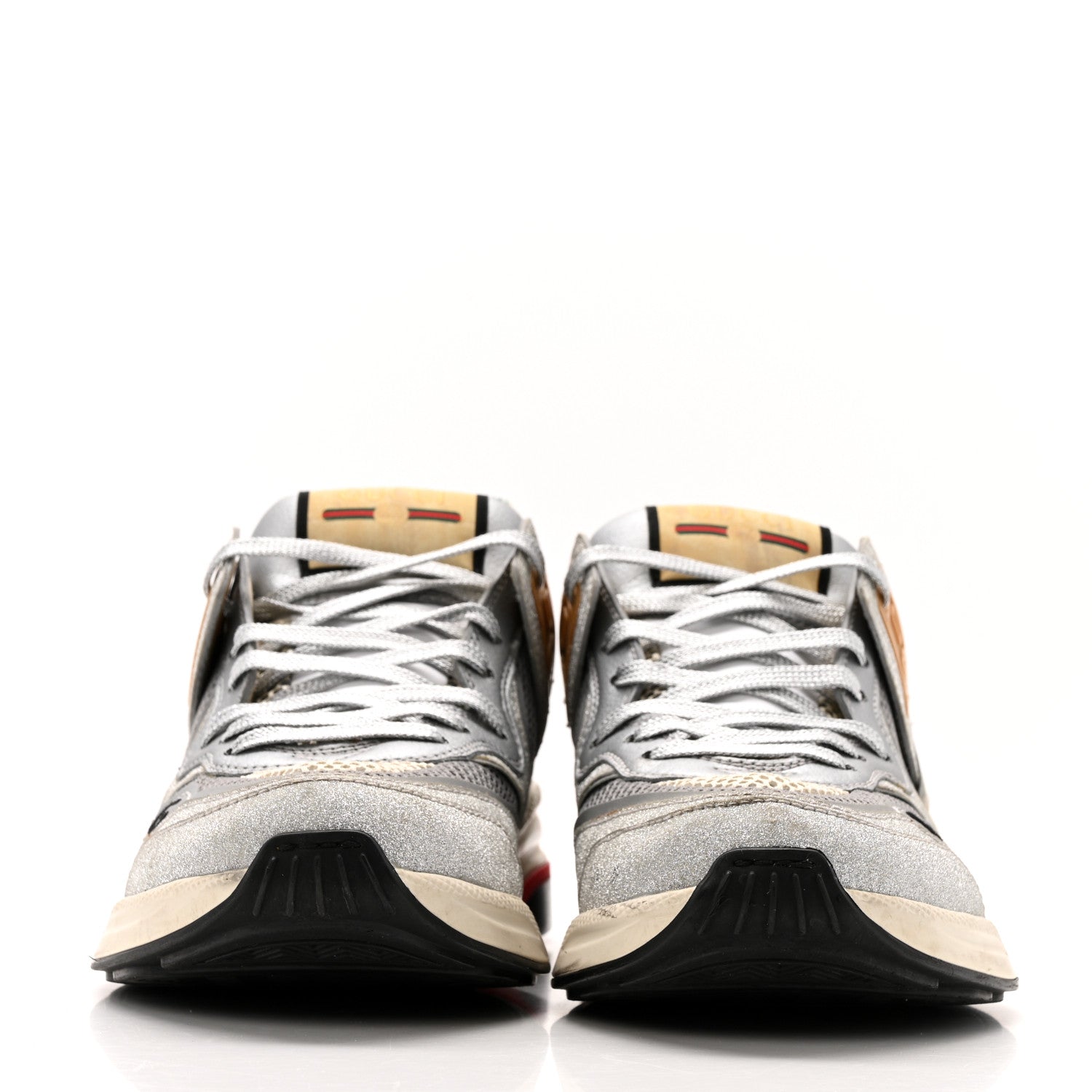 Gucci Metallic Calfskin Glitter Mesh Womens Ultrapace Sneakers 37.5 Silver Light Grey Mystic White 3 of 13
